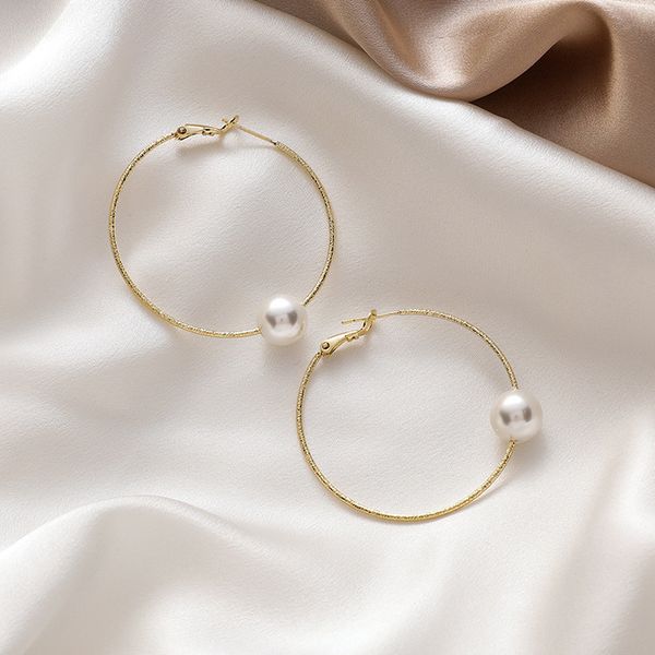 

hoop & huggie minimalist simulated pearl hollow out metal big earrings gold color alloy for women statement party jewelry gift, Golden;silver