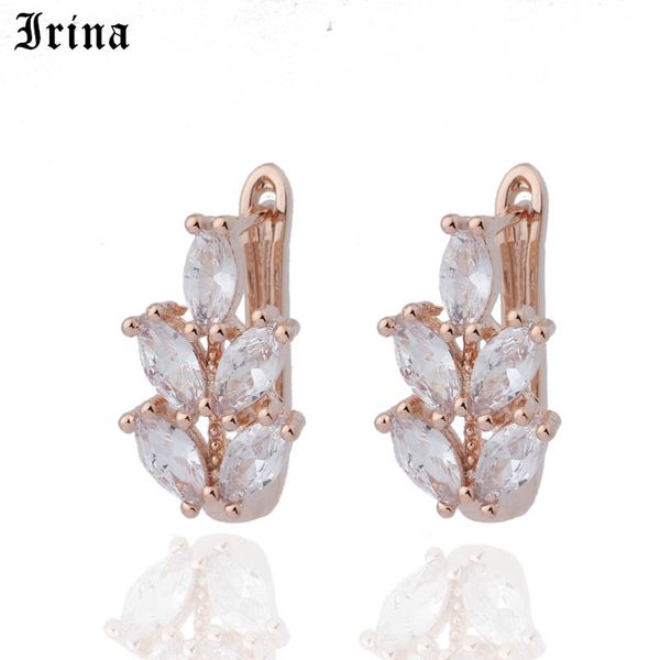 

hoop & huggie irina 585 fashion charm cubic zircon leaf earrings for women wedding party jewelry gift, Golden;silver