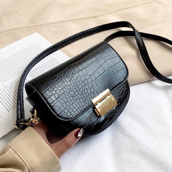 

retro alligator saddle bags women crocodile pattern handbag casual crocodile shoulder messenger bags ladies pu purse #15