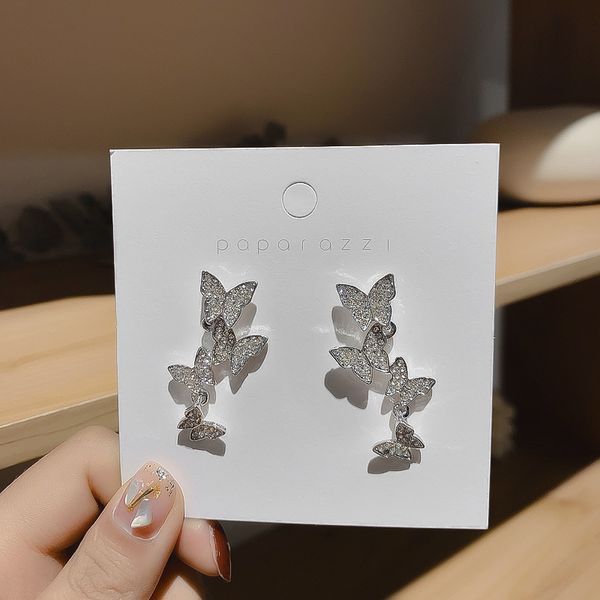 

блестящая сторона тавра ювелирных изделий цирконий бабочка серьги для женщин новый стиль элегантный кристалл серьги, Golden;silver