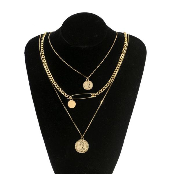 

chokers multi-layer vintage coin necklace for women fashion metal gold color link chain statement punk accessories, Golden;silver