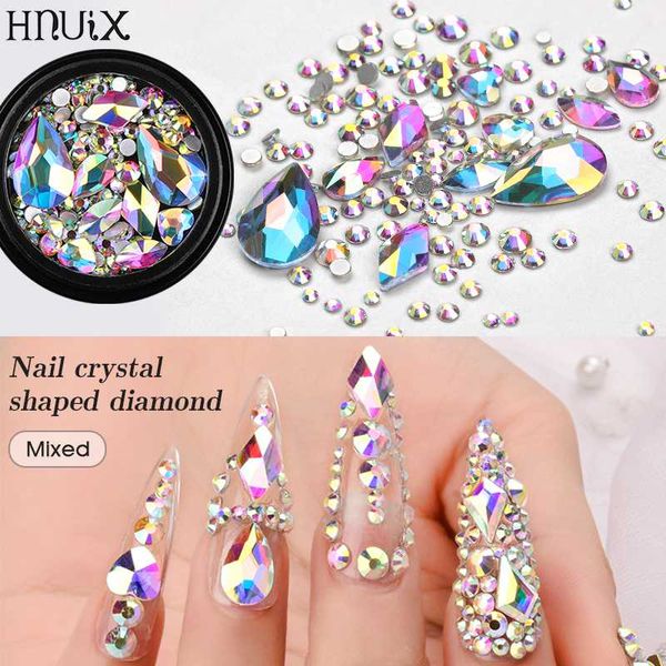 

hnuix 1 box mixed 3d rhinestone nail art decorations crystal gems jewelry gold ab shiny stones charm glass manicure accessoi, Silver;gold