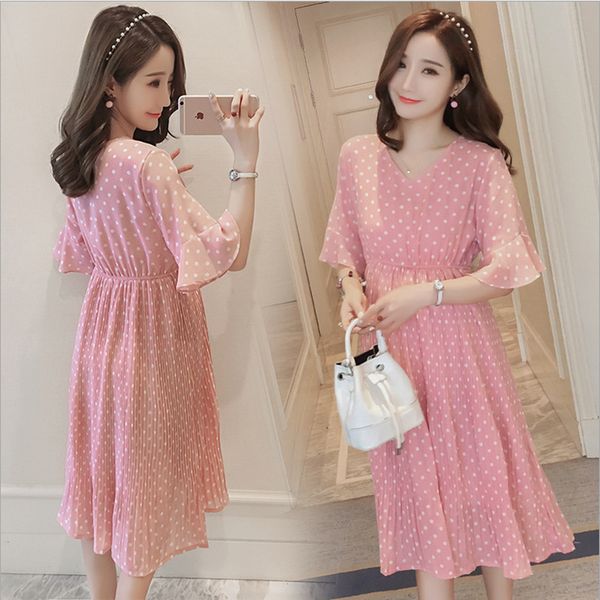 

pregnant dresses for women summer chiffon casual pink maternity dress short-sleeved broken flower pregnancy dress women dresses, White