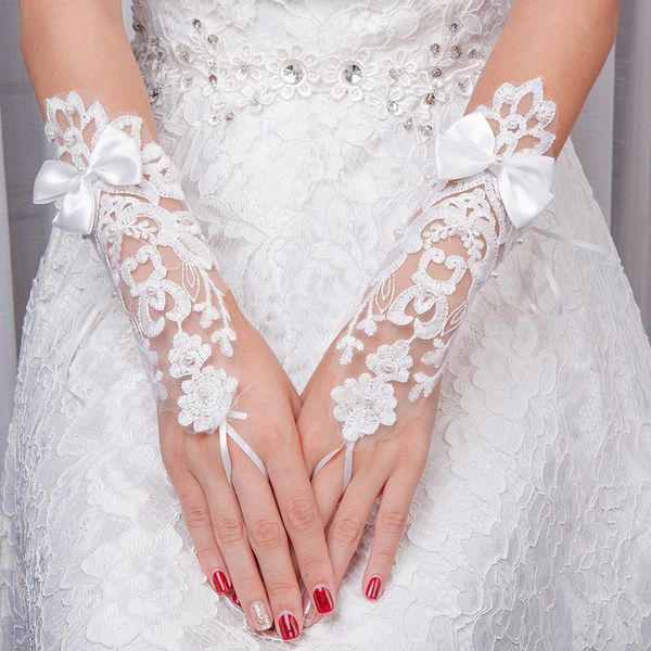 

five fingers gloves white dress for women flower lace, Blue;gray