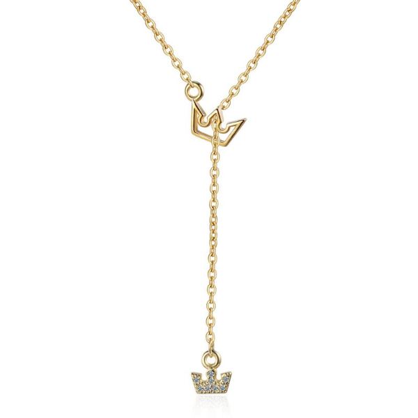 

princess crown 925 sterling silver charm pendant necklace long chain for women cubic zirconia gold fashion designer jewelry