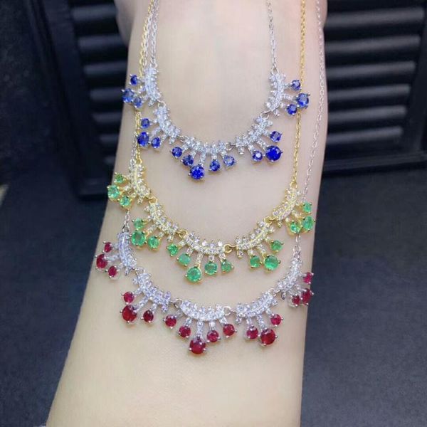 

ожерелье [meibapj] природный изумруд сапфир рубин gemstone подвеска с сертификатом 925 pure silver fine wedding ювелирных изделий для женщин