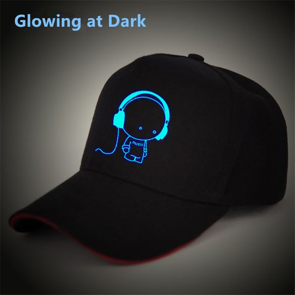 

ball caps tokyo ghoul fairytail music headphone luminous glow at dark baseball cap men women hip hop rapper bboy, Blue;gray