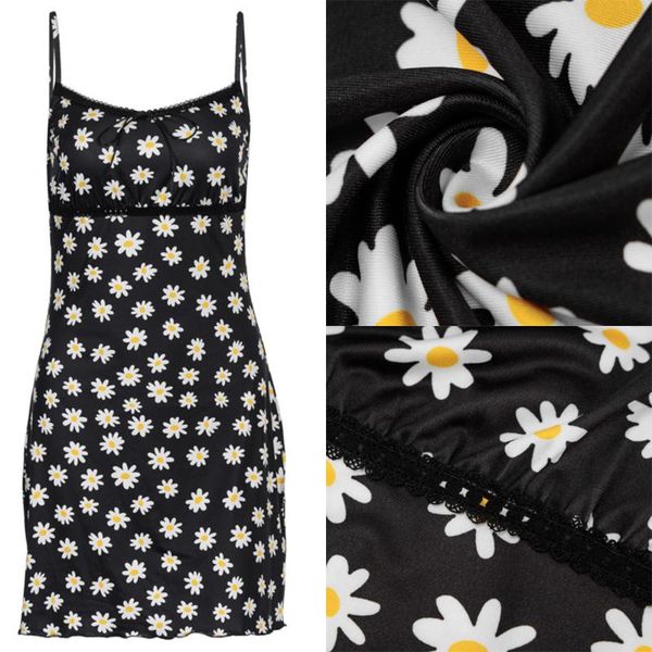 

fashion spaghetti strap floral dresses vintage summer backless ruffle hem a-line mini party dress chic sweet black, Black;gray