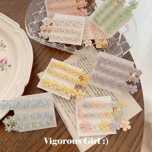 

2pcs/set fashion crystal flower hairpins geometric cutout square colorful elegant barrette sweet girls hairpin hair accessories, Golden;silver