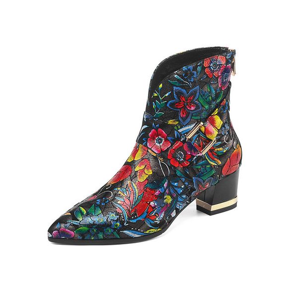 

winter round toe ladies boots genuine leather concise high heels pumps working party shoes woman heels, Black