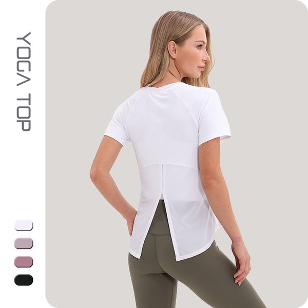 

yoga outfits solid color slim-fit short-sleeved fitness clothes spring and summer sports coat women, White;red