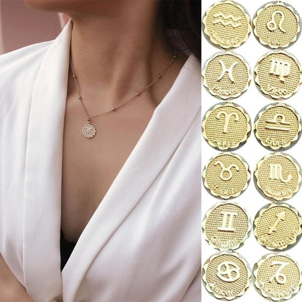 

12 constellation pendant necklaces beads chain adjustable lovers' choker necklace fashion jewelry gifts for women girls, Golden;silver