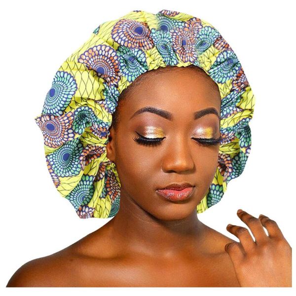 

whole extra large satin lined bonnets women african pattern print fabric ankara bonnets night sleep hat ladies turban, Blue;gray