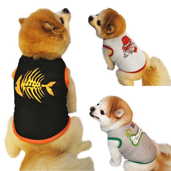 

dog apparel --summer clothes breathable mesh puppy printed shirts pet soft t shirt cat vests for small pets