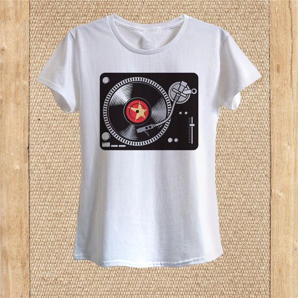 

turntable vinyl record dj deejay mixer music tÂ­-shirt 100% cotton women colorful tee shirt