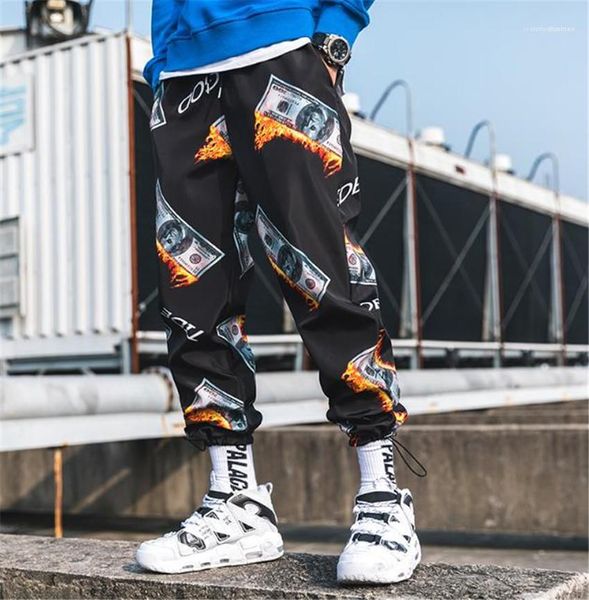 

брюки printed мужчины шаровары дизайнер hip hop повседневный streetwear homme joggers лето эластичный пояс мужчина, Black