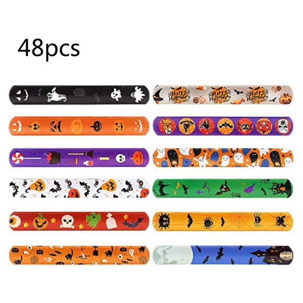

charm bracelets 48pcs slap party favors with colorful halloween print design retro bands for kids adults birthday, Golden;silver