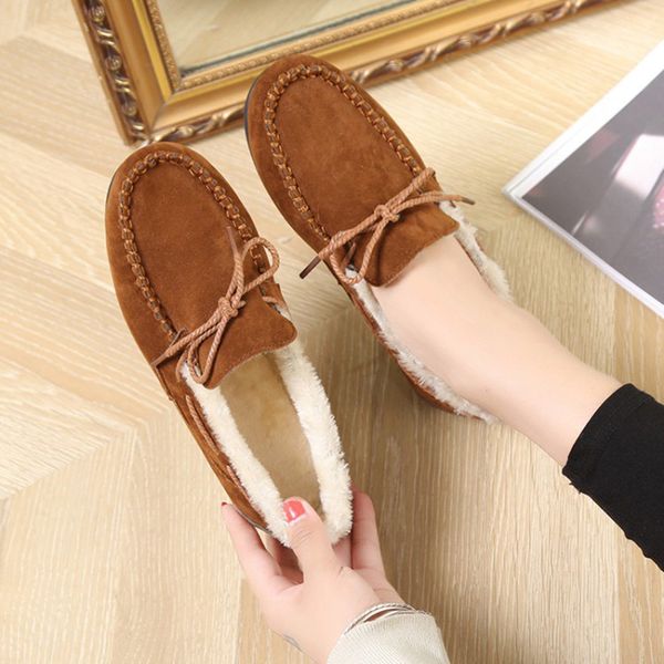 

2020 winter plush boat flats shoes women warm moccasins shoes woman slip on female pointed toe flats ladies loafers causal, Black