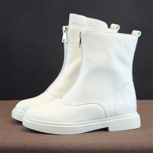 

plus velvet boots female british style front zipper tide shoes korean retro black plus velvet short boots winter