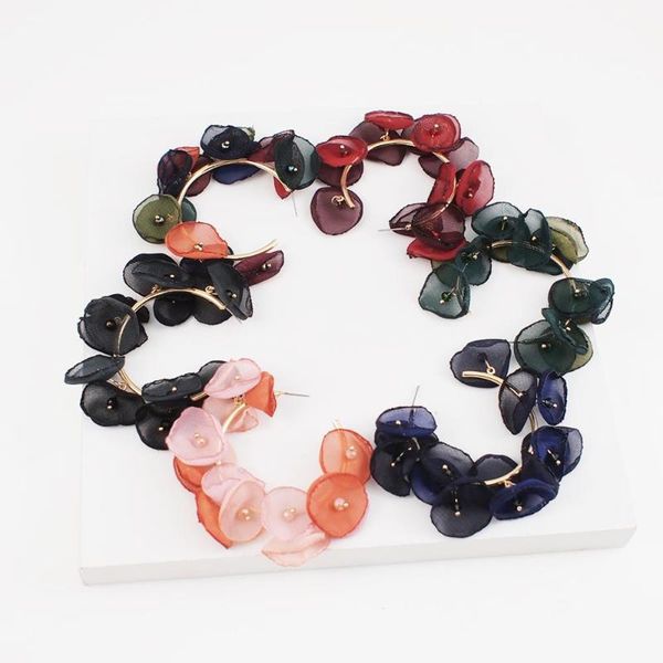 

hoop & huggie thread yarn flower multicolor earrings for women design round statement wedding party jewelry uken, Golden;silver