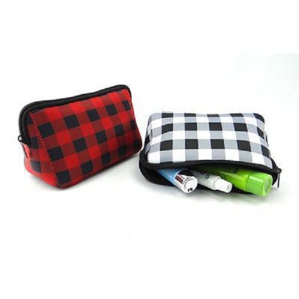 Borsa per cosmetici in neoprene Borse per trucco impermeabili Borsa con stampa scozzese floreale da baseball Borsa da viaggio Borsa da toilette portatile Moneta