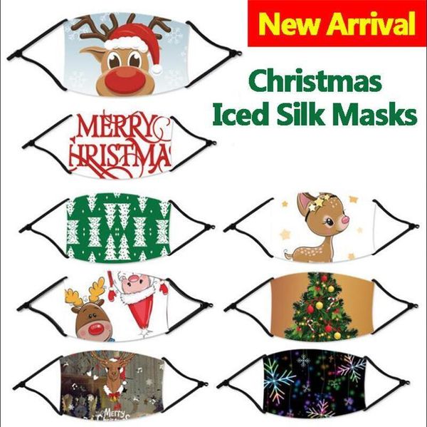 

new arrival 2020 christmas masks elk digital printing dust-proof washing fashion ice silk mask for adults children fy4237