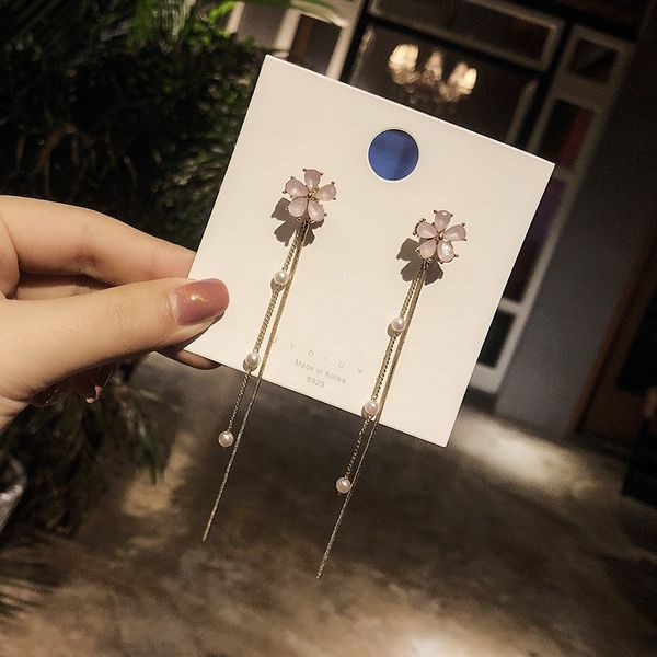 

dangle & chandelier trendy crystal water drop women earrings fresh pearl fringed flower bohemian jewelry, Silver