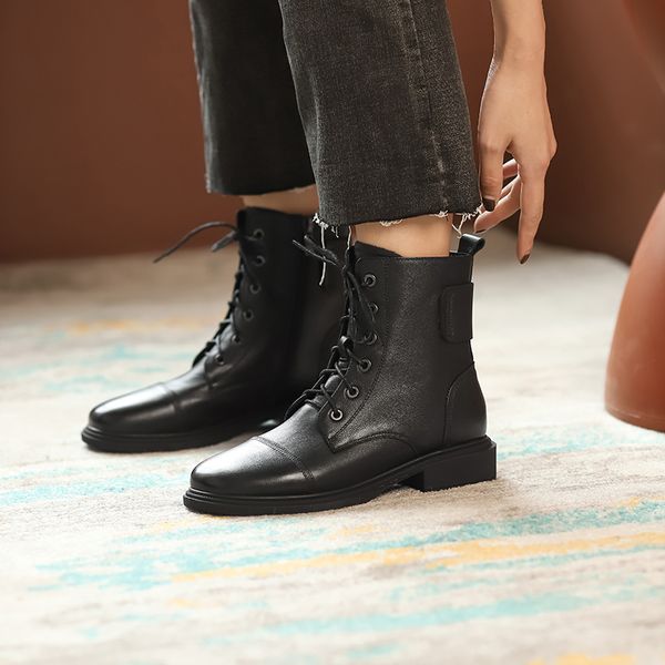 

boots 2021 winter retro soft leather bottom knight short, Black