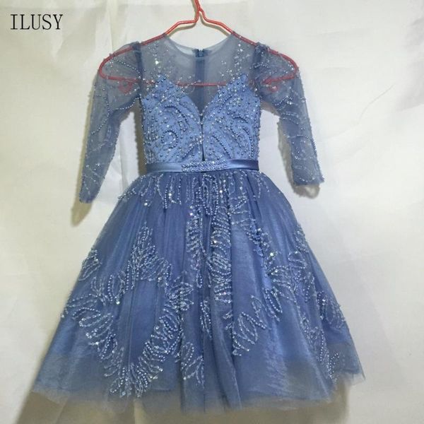 

ilusy glitter ball gown flower girl dresses puffy crew collar long sleeve child dress, Red;yellow