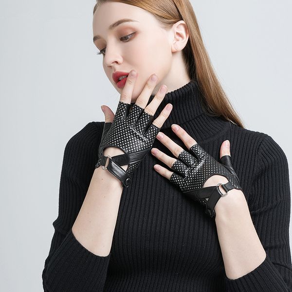 

five fingers gloves gours spring winter genuine leather women hand fingerless fashion driving motorcycle warm unlined mittens gsl058, Blue;gray