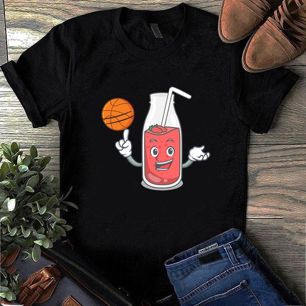 

funny t shirts with basketball strawberry smoothie tee women 2020 streetwear camisetas mujer manga corta black white top