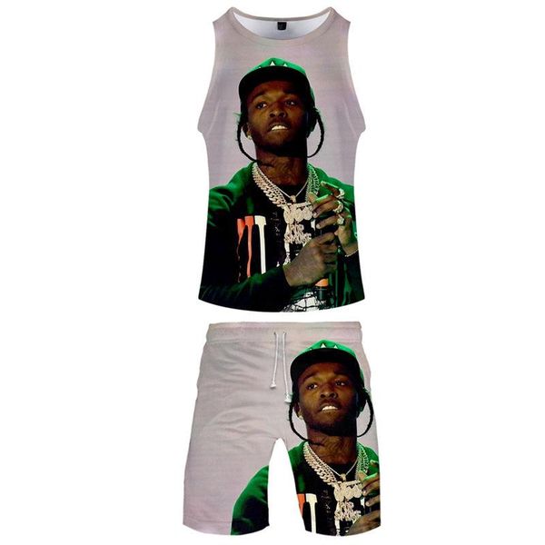 

mens designer two piece sets crew neck 3d print fashion trend mens sleeveless tracksuits summer males casual sets clothing, Gray