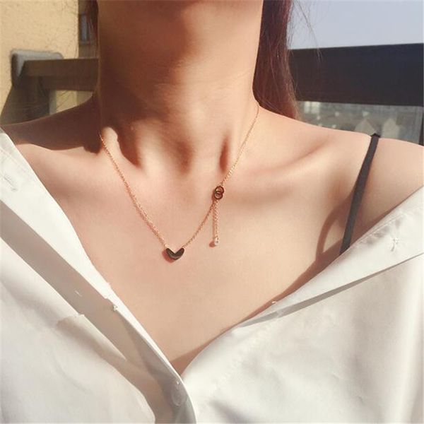 

pendant necklaces yun ruo 2021 european yellow gold color heart zircon necklace woman jewelry fashion titanium steel accessory never fade, Silver
