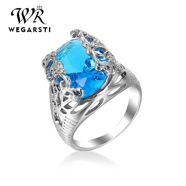 

cluster rings wegarsti oval cut ring real 925 sterling silver zircon engagement wedding band for women fashion party jewelry, Golden;silver