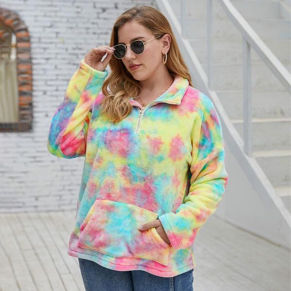 

doib women tie dye sweatershirt plus size flannel full sleeve autumn sweatershirt 2020 winter loose casual, Black