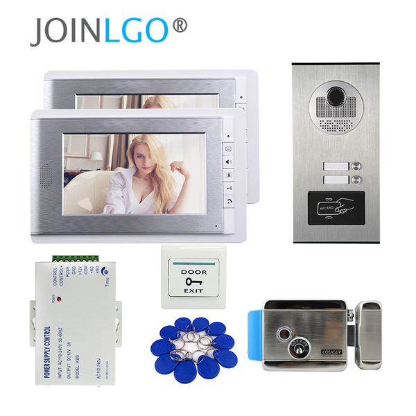 

video door phones wired 7 inch monitor phone doorbell intercom system rfid access camera for 4 / 3 2 family apartment electric lock
