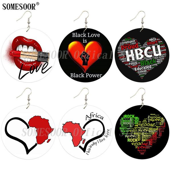 

dangle & chandelier somesoor love africa roots printing woode drop earrings hbcu black power heart artstic painted wood jewelry for women, Silver