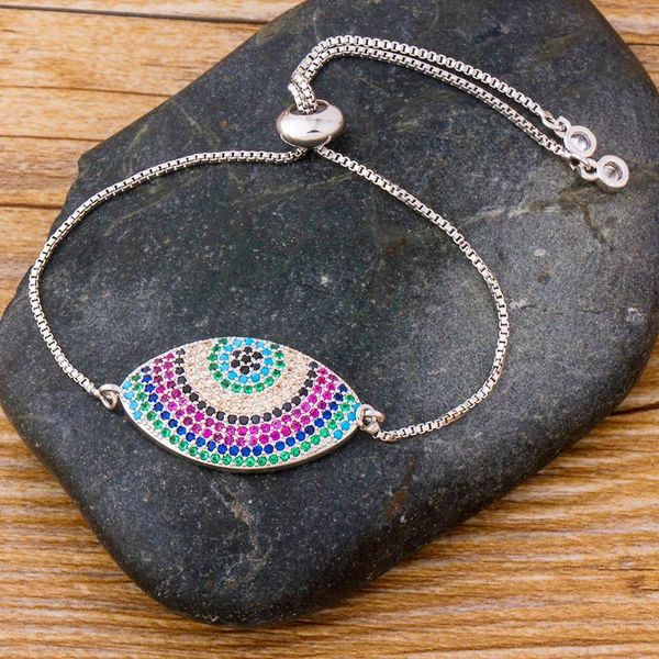 

link, chain fashionable lovely oval shape copper cz adjustable bracelets cubic zircon women girls lucky jewelry birthday year gifts, Black