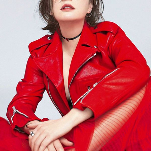 

women's leather & faux motorcycle short jacket red black pu 2021 autumn women fashion coat