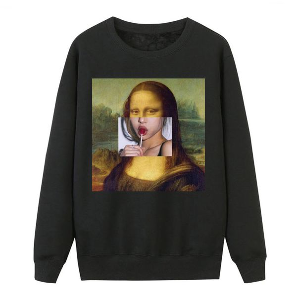 

funny sweatshirts mona lisa print sweatshirts women hoodies 2020 sping winter hoody pullover female fitness fashion tracksuits, Black