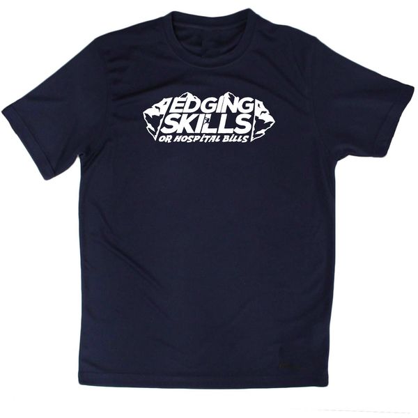 

climbing t-shirt funny mens sports performance tee - edging skills or hospital bills