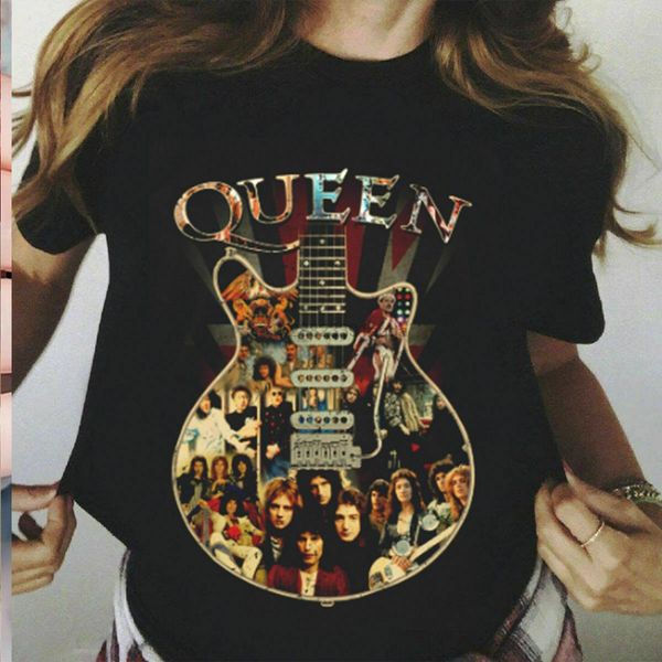 

queen members guitar shirt freddie mercury cotton men tees