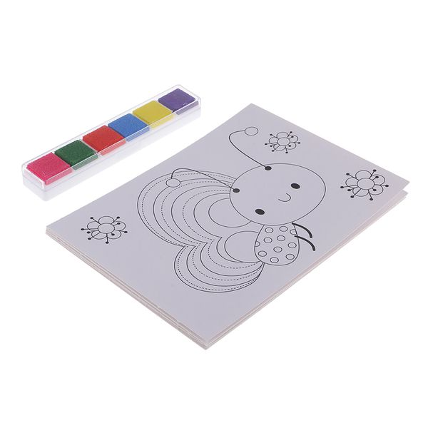 

6 color finger paints ink pad with 8pcs white painting paper for kid children diy craft game toy