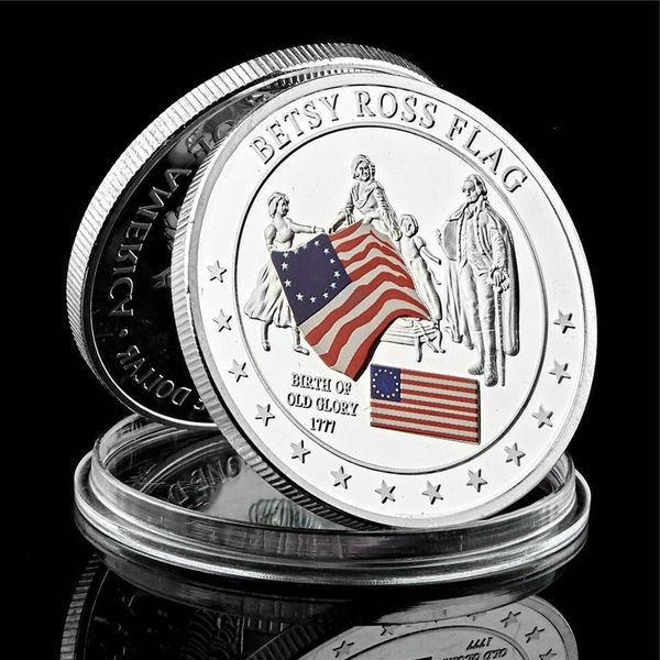 

challenge craft 1777 usa betsy ross flag birth of glory historical silver plated commemorative coin collection with capsule display