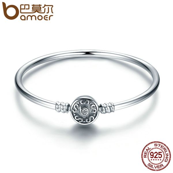

bamoer authentic 100% 925 sterling silver classical silver s pave vintage snake chain bangle & bracelet luxury jewelry scb013, Black