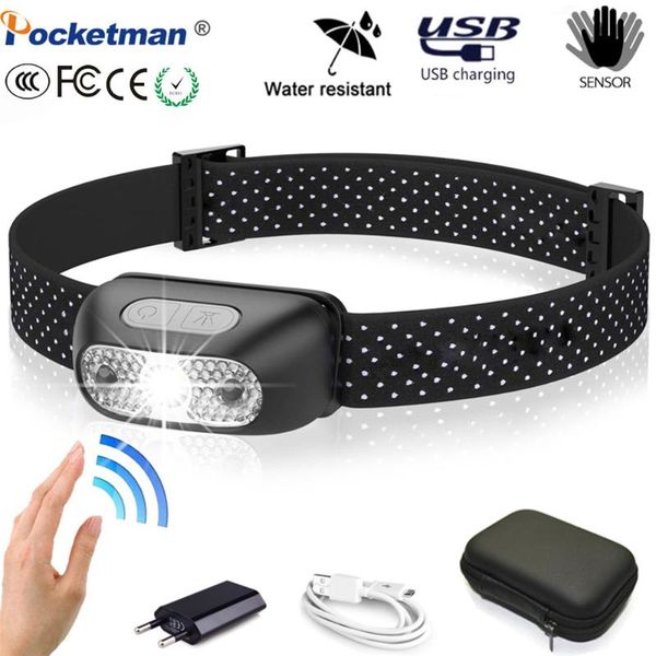 

7500lumens led headlight headlamp rechargeable body motion sensor head light lamp ultra bright with usb camping, fishing