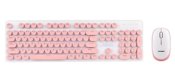 

wireless office keyboard & mouse combo 2.4ghz cute round key set smart power-saving silent clicks slim combo for lapcomputer