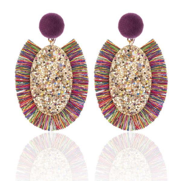 

bohemian ethnic tassel earrings for women fashion sequin big sector drop dangle earring statement handmade jewelry, Silver