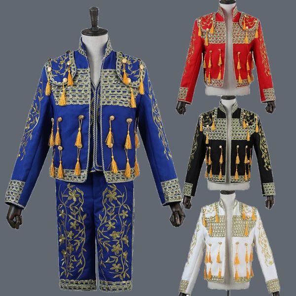 

men's suits & blazers classic royal court red suit stage wear show spain bullfight dance costume gold tuxedo jacket party wedding dt149, White;black