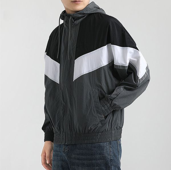 

men hooded jacket winter coats mens outerwear patchwork zipper jackets casual fashion long sleeve men's clothing, Black;brown